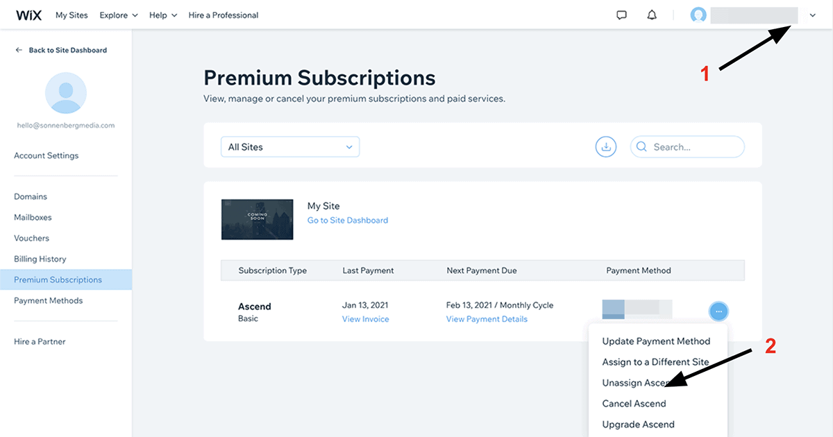 How to cancel your plan with Ascend by Wix