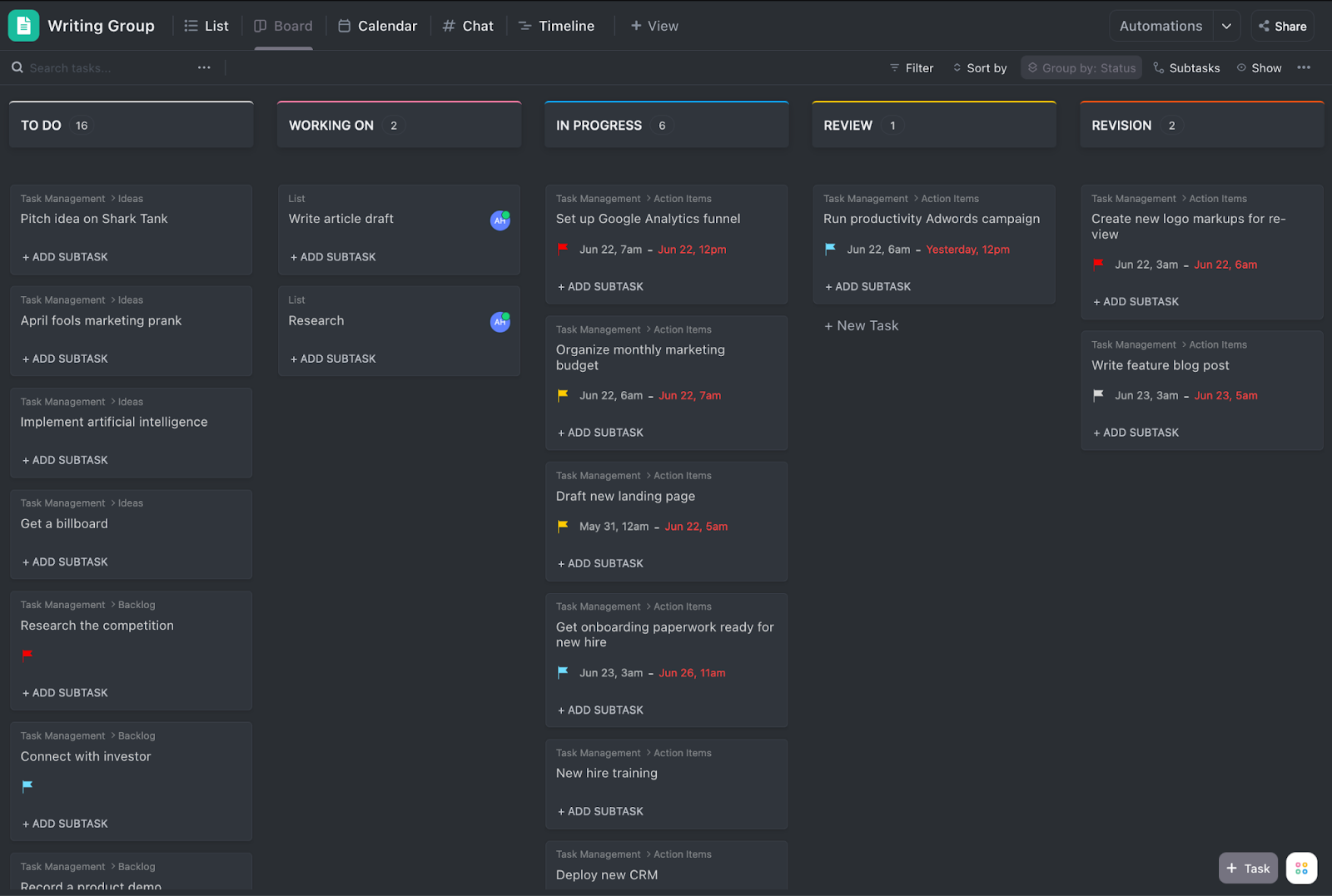 ClickUp board view
