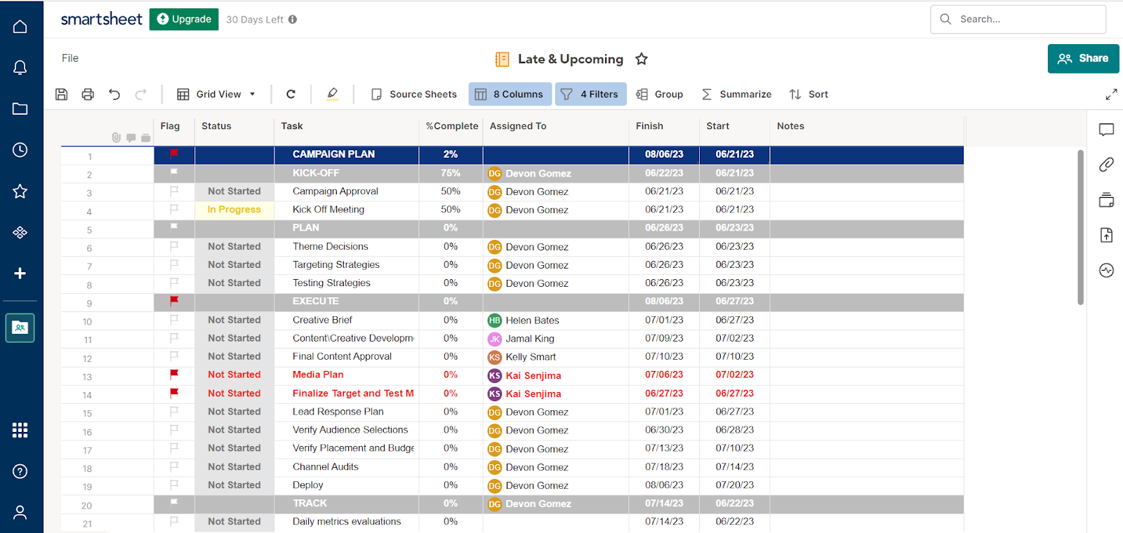 Smartsheet grid view