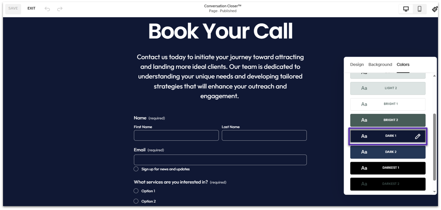 A screenshot from the Squarespace editor showing how to change a section's color theme